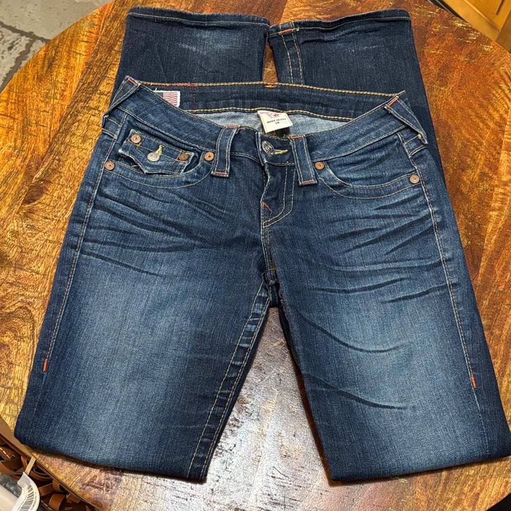 True Religion Women's Billy Mid Rise Straight Flap Jeans